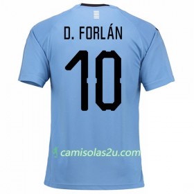 Camisolas de Futebol Uruguai D.Forlan 10 Equipamento Principal Copa do Mundo 2018 Manga Curta